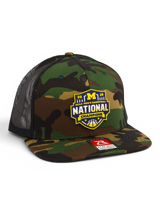 Michigan Wolverines 2026 Basketball National Champions 3D Wool Blend Flat Bill Hat- Army Camo/ Black