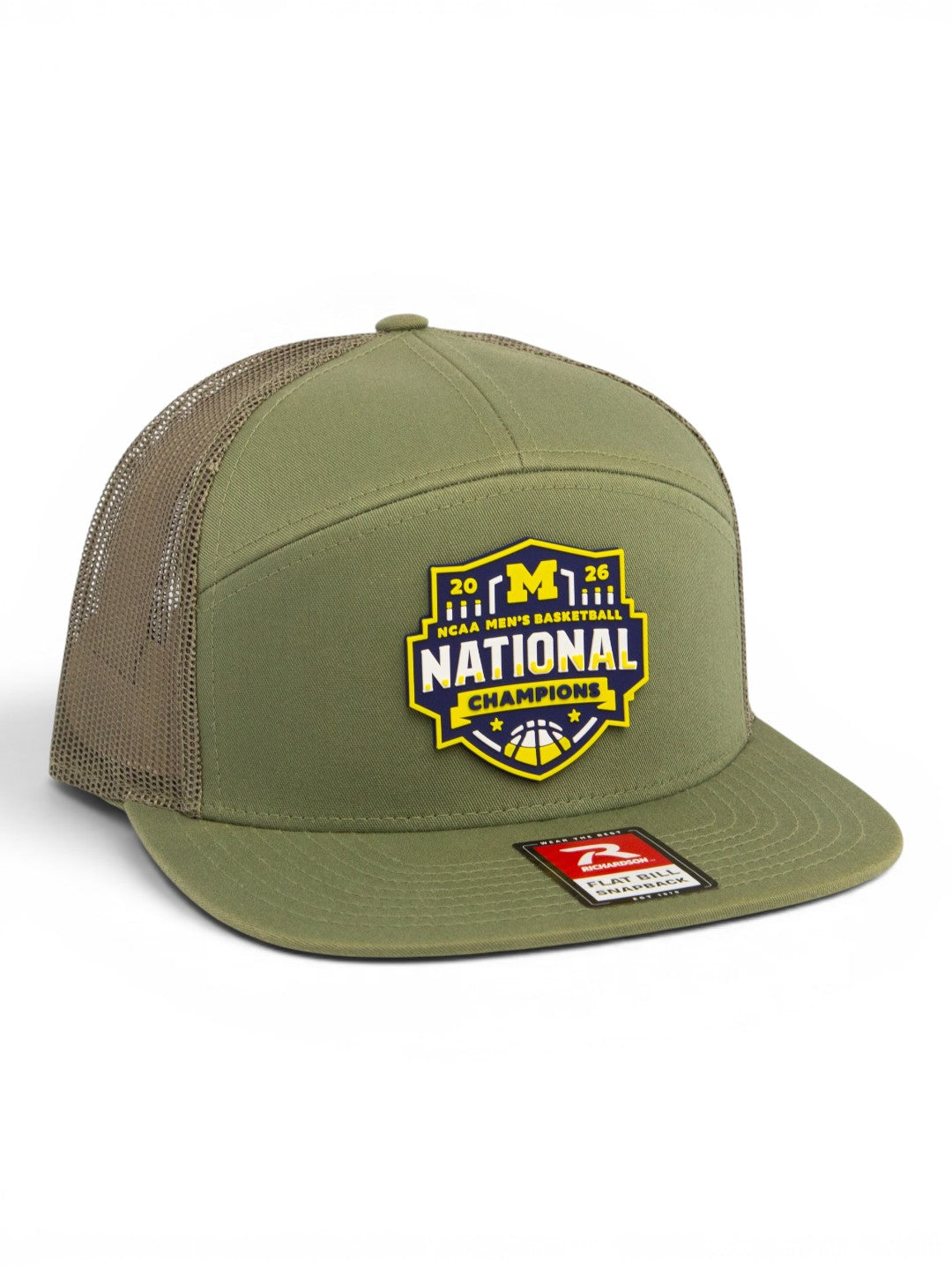 Michigan Wolverines 2026 Basketball National Champions 3D Snapback Seven-Panel Flat Bill Trucker Hat- Loden