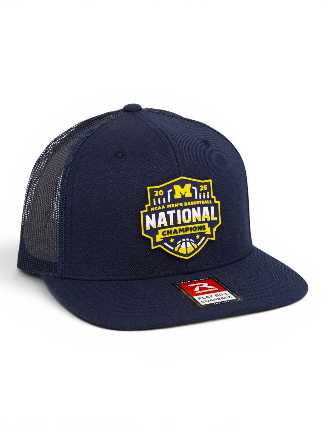 Michigan Wolverines 2026 Basketball National Champions 3D Wool Blend Flat Bill Hat- Navy