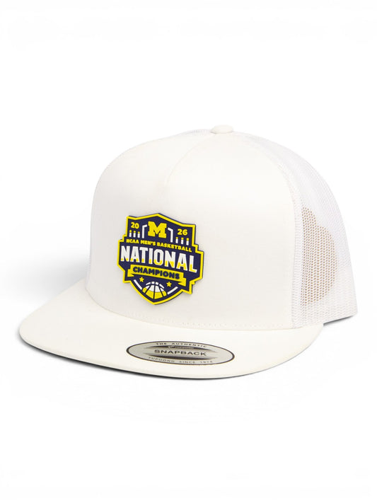 Michigan Wolverines 2026 Basketball National Champions 3D YP Snapback Flat Bill Trucker Hat- White