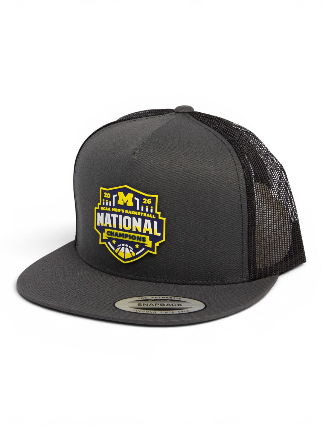 Michigan Wolverines 2026 Basketball National Champions 3D YP Snapback Flat Bill Trucker Hat- Charcoal/ Black