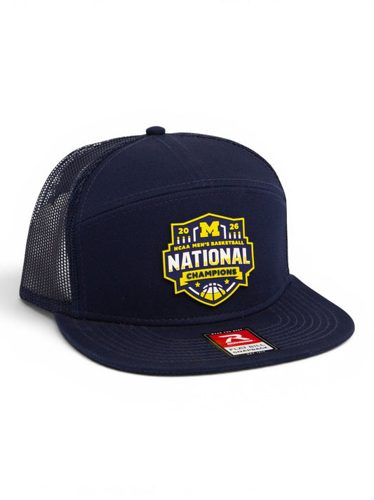 Michigan Wolverines 2026 Basketball National Champions 3D Snapback Seven-Panel Flat Bill Trucker Hat- Navy