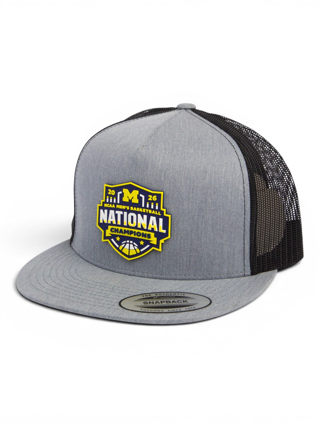 Michigan Wolverines 2026 Basketball National Champions 3D YP Snapback Flat Bill Trucker Hat- Heather Grey/ Black