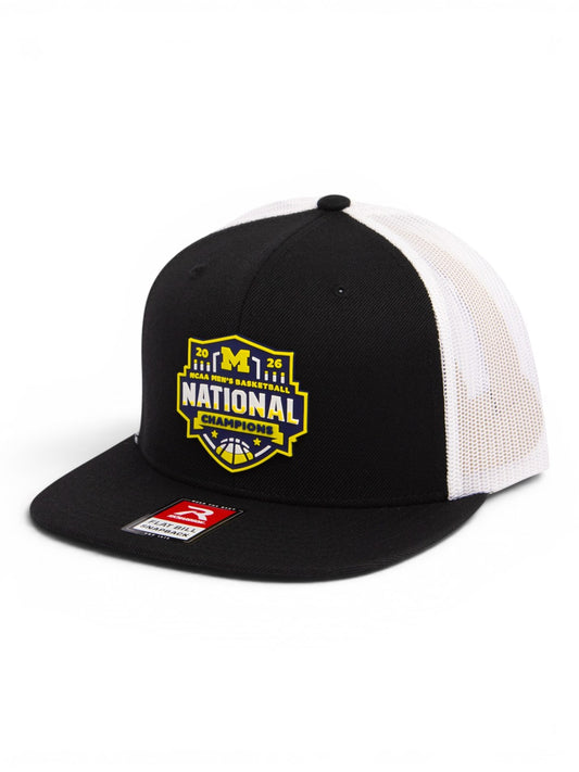 Michigan Wolverines 2026 Basketball National Champions 3D Wool Blend Flat Bill Hat- Black/ White