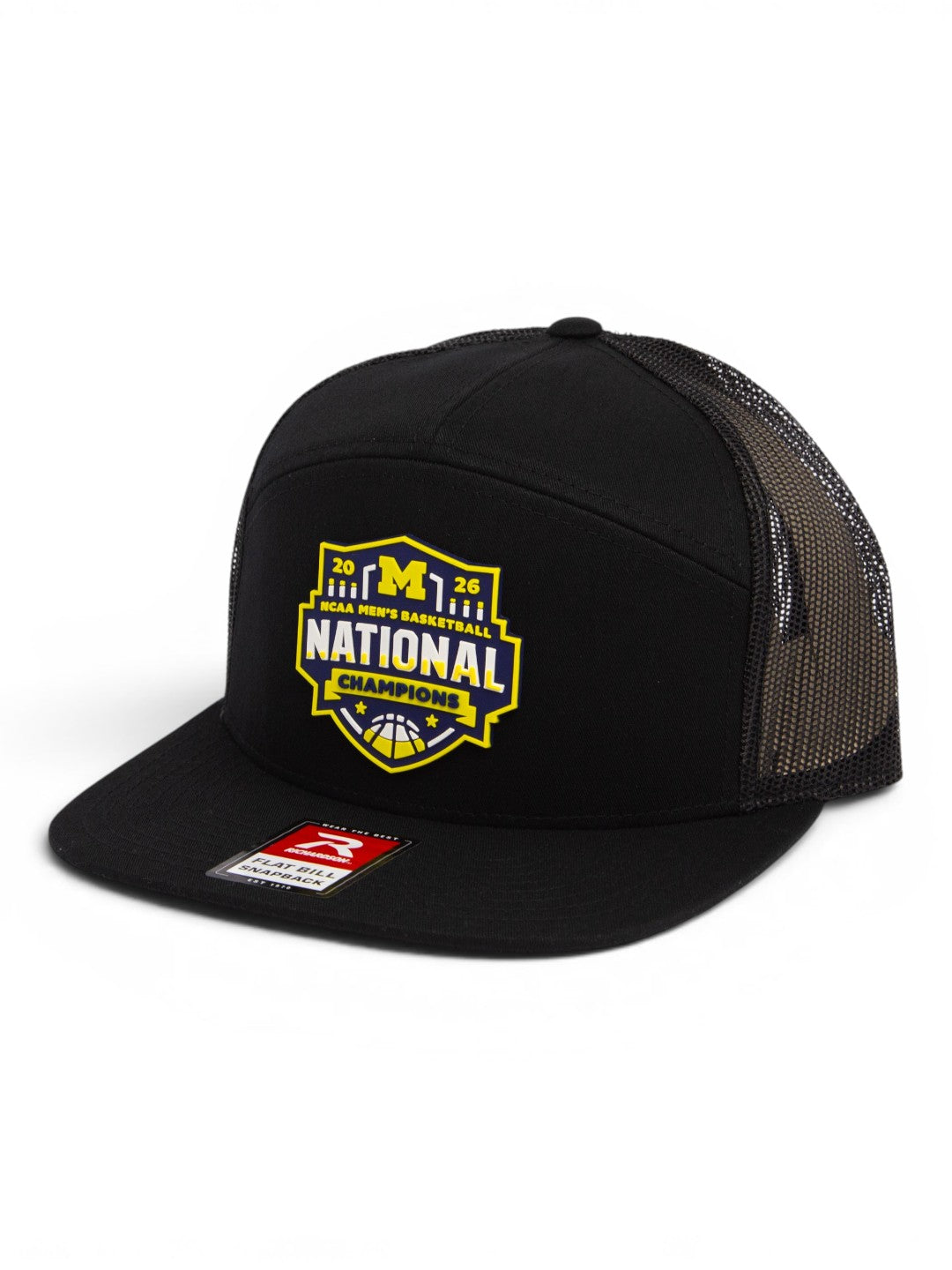 Michigan Wolverines 2026 Basketball National Champions 3D Snapback Seven-Panel Flat Bill Trucker Hat- Black