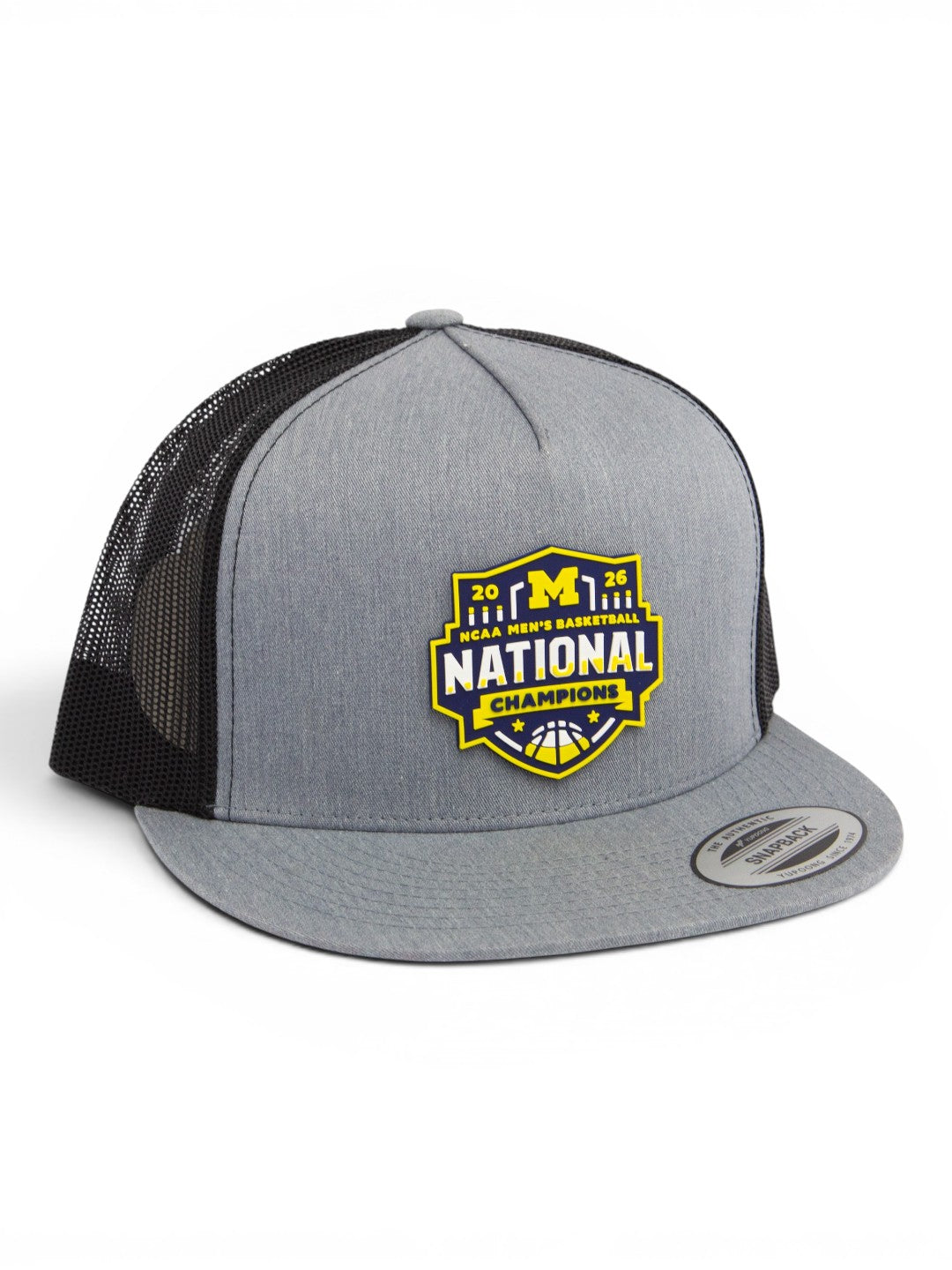 Michigan Wolverines 2026 Basketball National Champions 3D YP Snapback Flat Bill Trucker Hat- Heather Grey/ Black