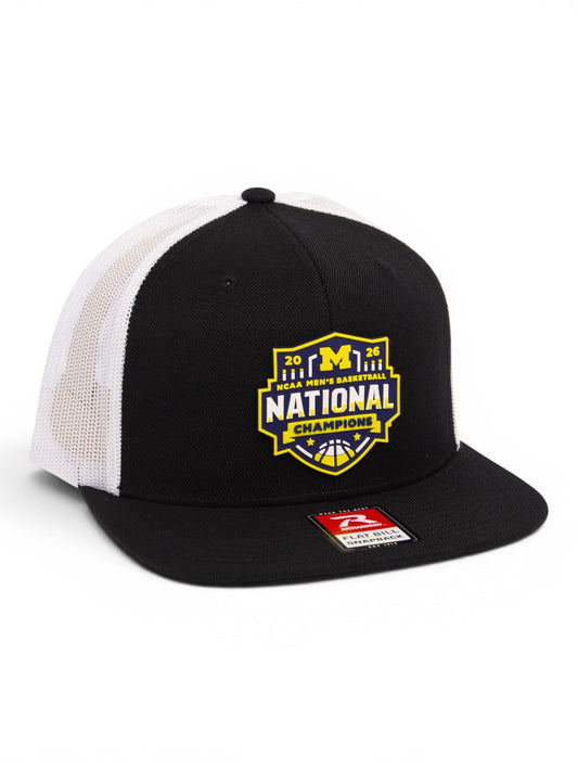Michigan Wolverines 2026 Basketball National Champions 3D Wool Blend Flat Bill Hat- Black/ White