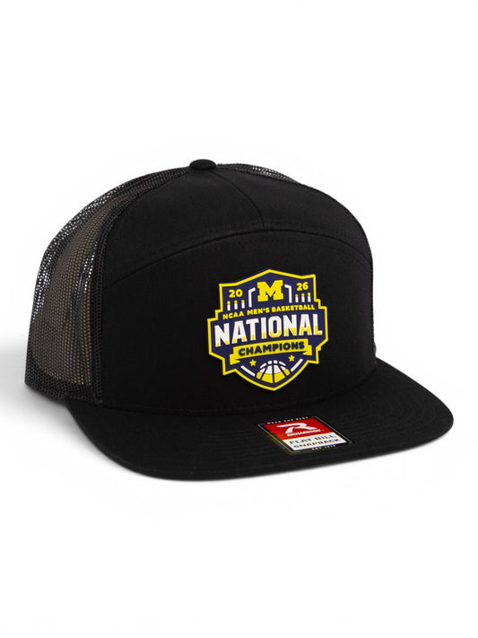 Michigan Wolverines 2026 Basketball National Champions 3D Snapback Seven-Panel Flat Bill Trucker Hat- Black