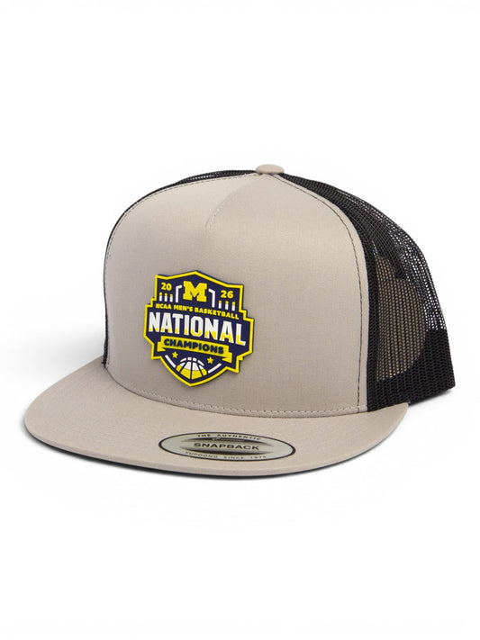 Michigan Wolverines 2026 Basketball National Champions 3D YP Snapback Flat Bill Trucker Hat- Silver/ Black