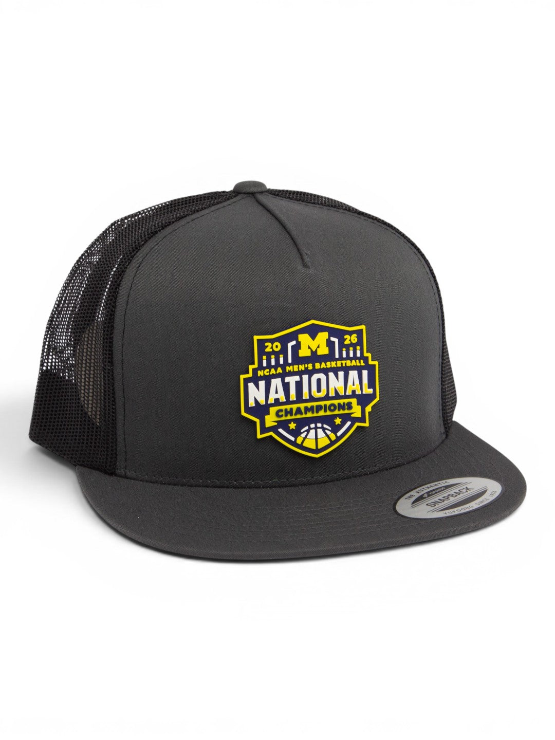 Michigan Wolverines 2026 Basketball National Champions 3D YP Snapback Flat Bill Trucker Hat- Charcoal/ Black