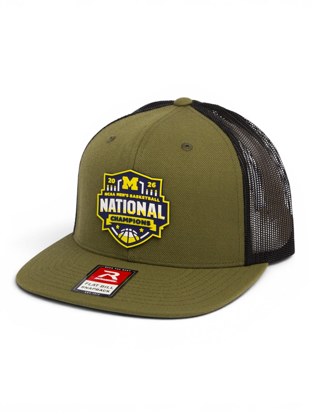 Michigan Wolverines 2026 Basketball National Champions 3D Wool Blend Flat Bill Hat- Loden/ Black