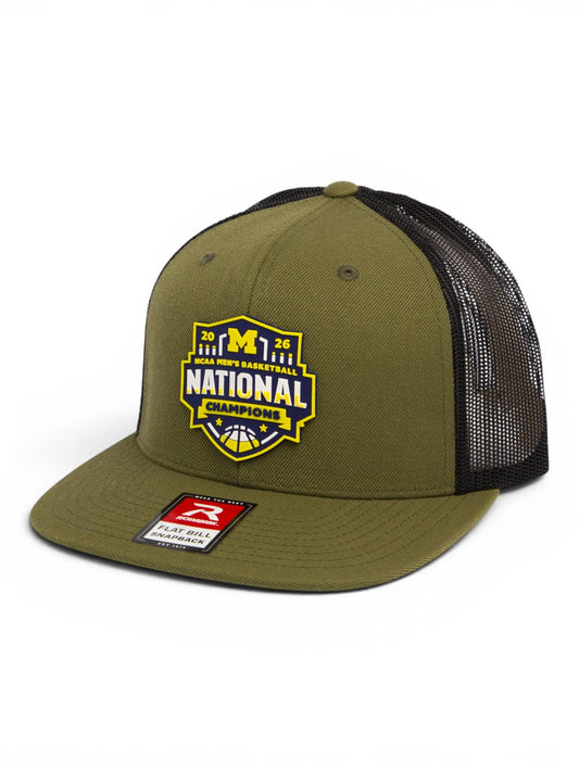 Michigan Wolverines 2026 Basketball National Champions 3D Wool Blend Flat Bill Hat- Loden/ Black