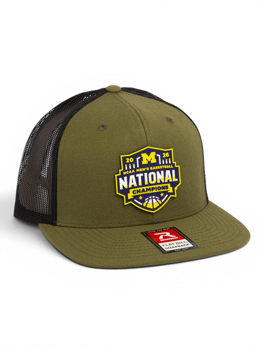 Michigan Wolverines 2026 Basketball National Champions 3D Wool Blend Flat Bill Hat- Loden/ Black