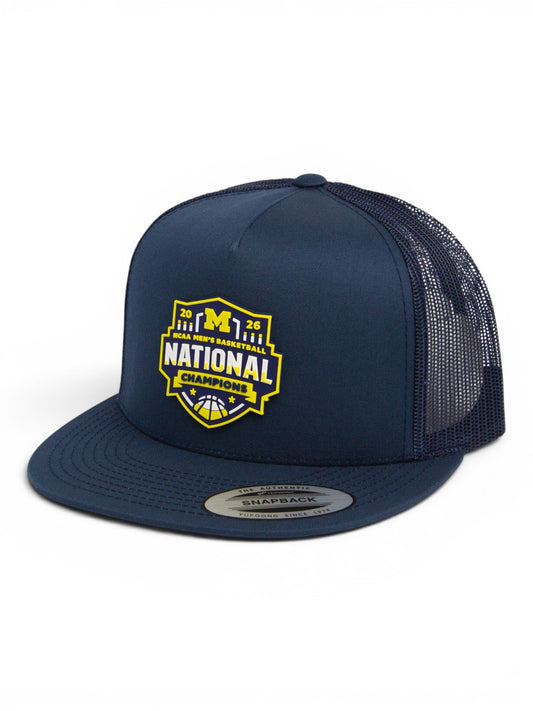 Michigan Wolverines 2026 Basketball National Champions 3D YP Snapback Flat Bill Trucker Hat- Navy