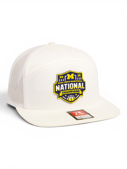 Michigan Wolverines 2026 Basketball National Champions 3D Snapback Seven-Panel Flat Bill Trucker Hat- White