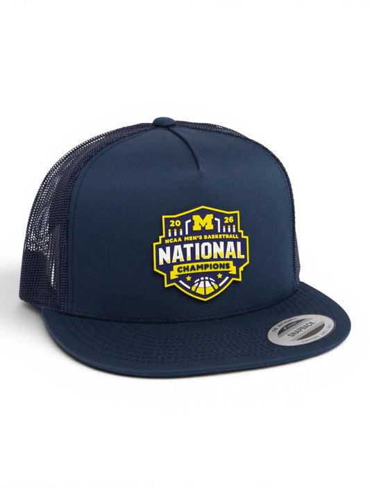 Michigan Wolverines 2026 Basketball National Champions 3D YP Snapback Flat Bill Trucker Hat- Navy