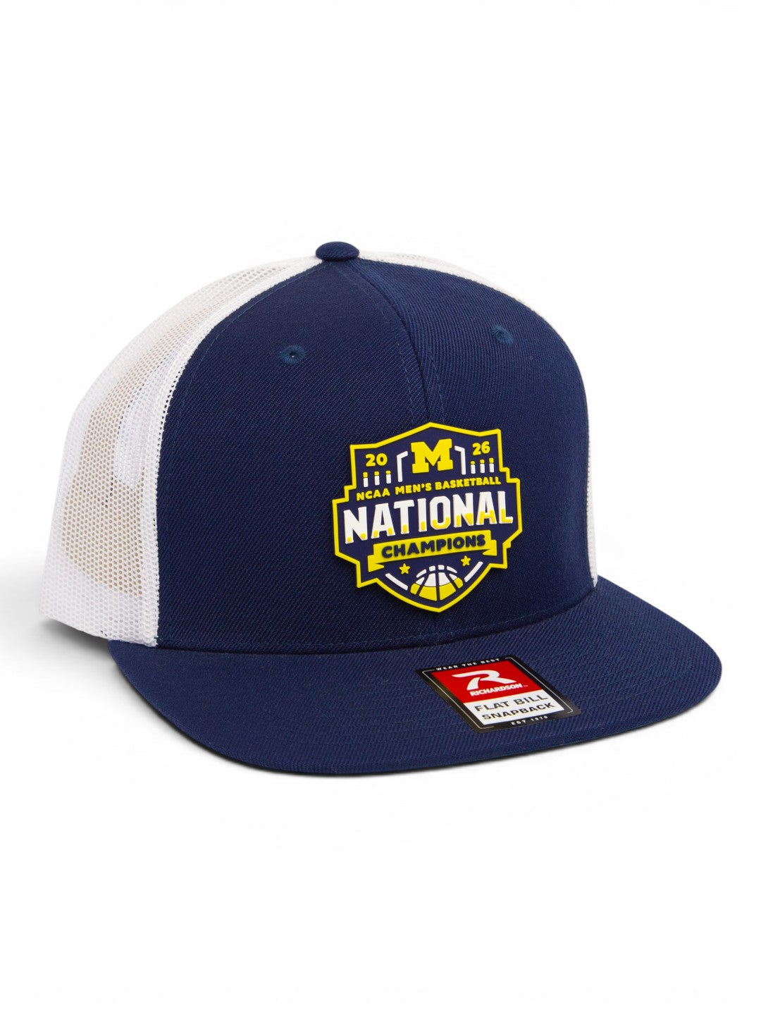 Michigan Wolverines 2026 Basketball National Champions 3D Wool Blend Flat Bill Hat- Navy/ White