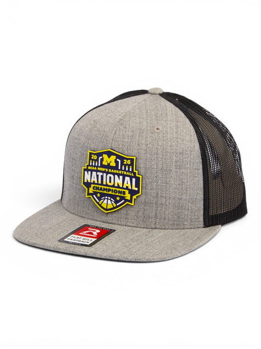 Michigan Wolverines 2026 Basketball National Champions 3D Wool Blend Flat Bill Hat- Heather Grey/ Black