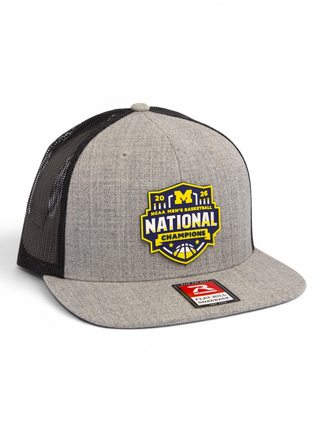 Michigan Wolverines 2026 Basketball National Champions 3D Wool Blend Flat Bill Hat- Heather Grey/ Black