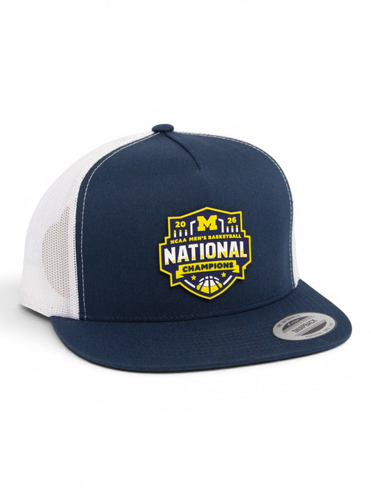 Michigan Wolverines 2026 Basketball National Champions 3D YP Snapback Flat Bill Trucker Hat- Navy/ White