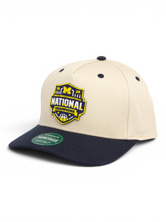 Michigan Wolverines 2026 Basketball National Champions 3D Snapback Twill Cap- Stone/ Navy