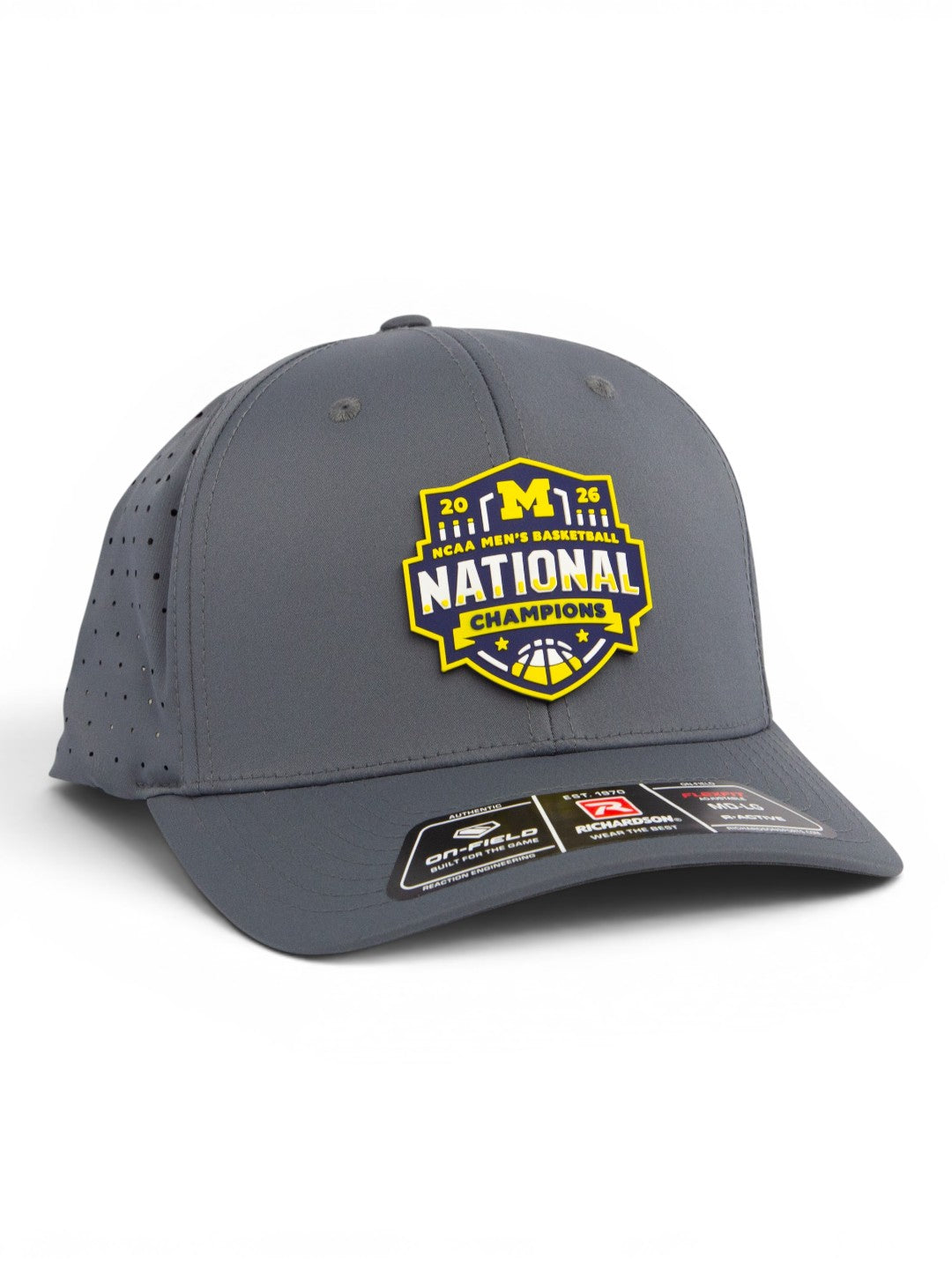 Michigan Wolverines 2026 Basketball National Champions 3D Laser Perf R-Flex Cap- Charcoal