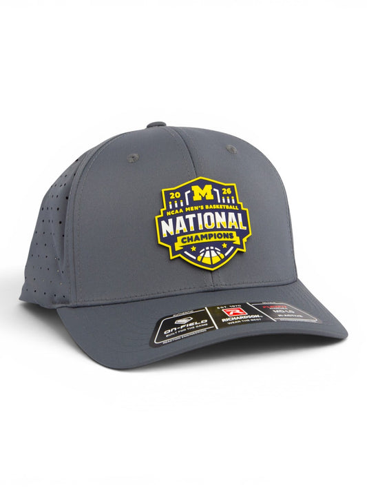 Michigan Wolverines 2026 Basketball National Champions 3D Laser Perf R-Flex Cap- Charcoal