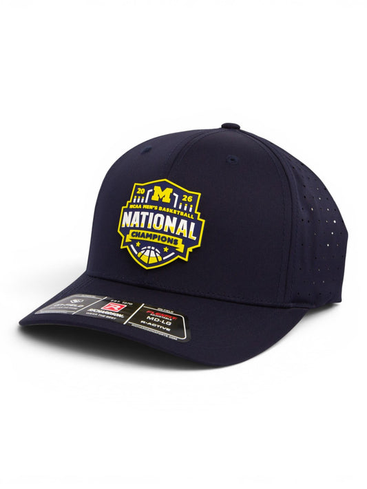 Michigan Wolverines 2026 Basketball National Champions 3D Laser Perf R-Flex Cap- Navy