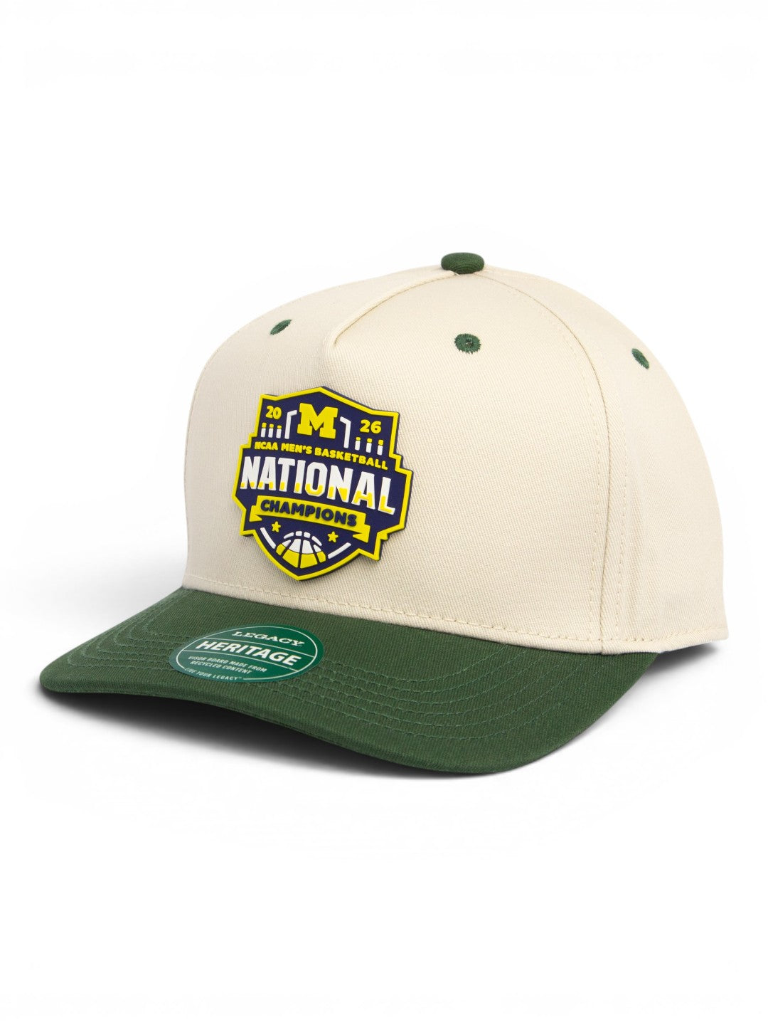 Michigan Wolverines 2026 Basketball National Champions 3D Snapback Twill Cap- Stone/ Dark Green