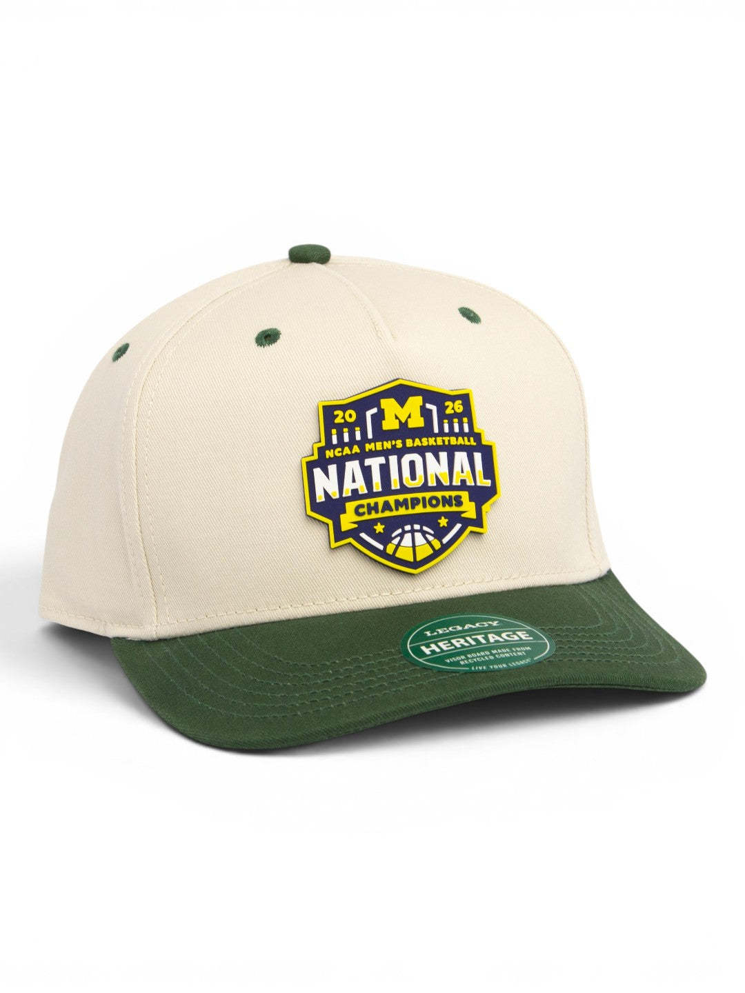 Michigan Wolverines 2026 Basketball National Champions 3D Snapback Twill Cap- Stone/ Dark Green