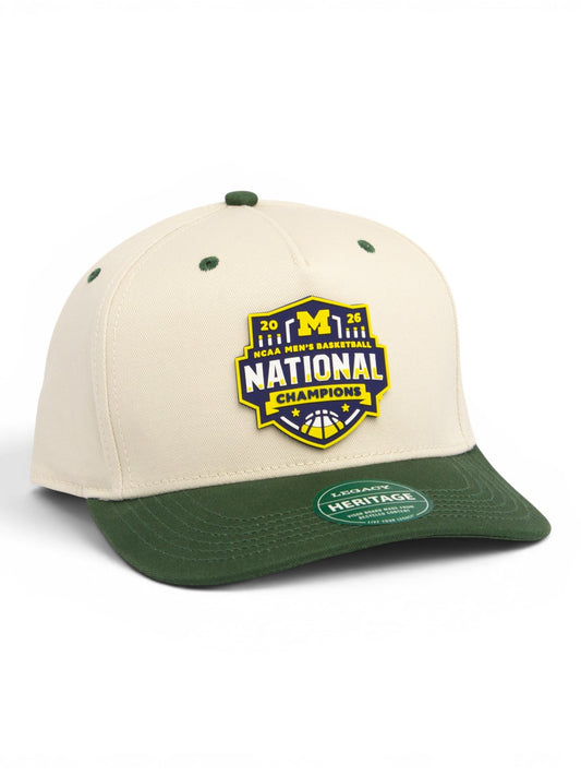 Michigan Wolverines 2026 Basketball National Champions 3D Snapback Twill Cap- Stone/ Dark Green