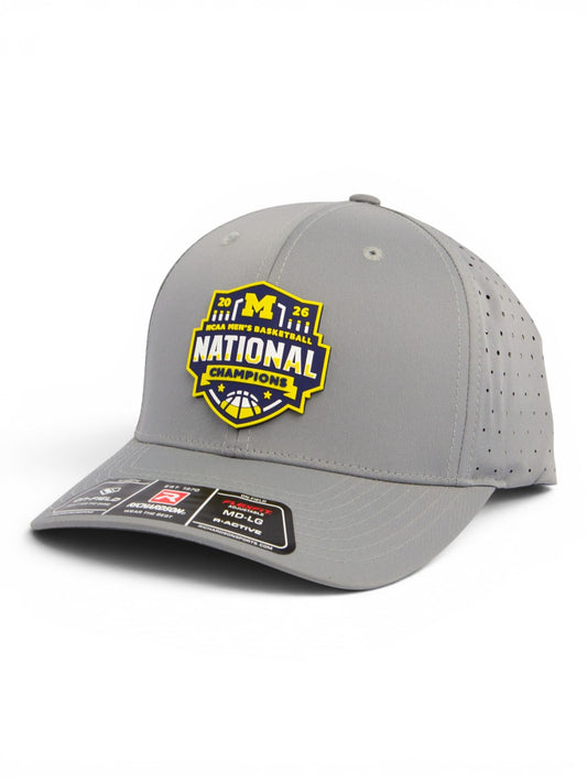 Michigan Wolverines 2026 Basketball National Champions 3D Laser Perf R-Flex Cap- Grey