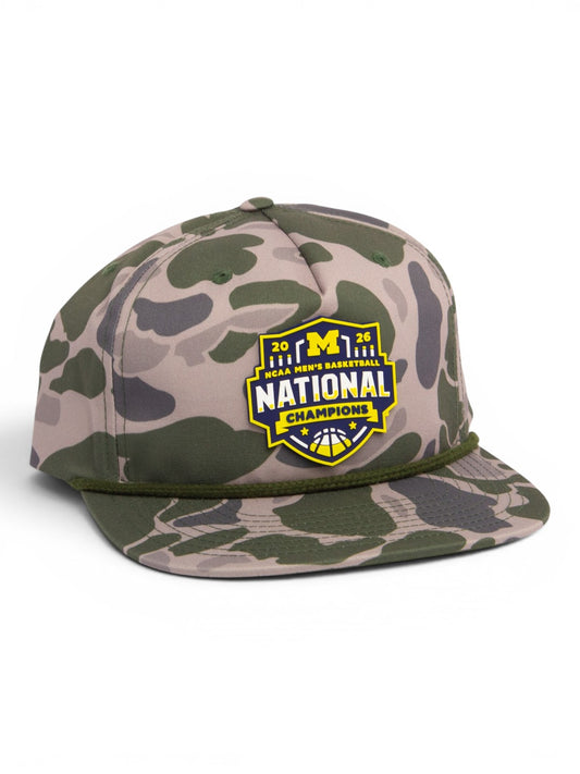 Michigan Wolverines 2026 Basketball National Champions 3D Umpqua Rope Hat- Marsh Duck Camo/ Olive Green