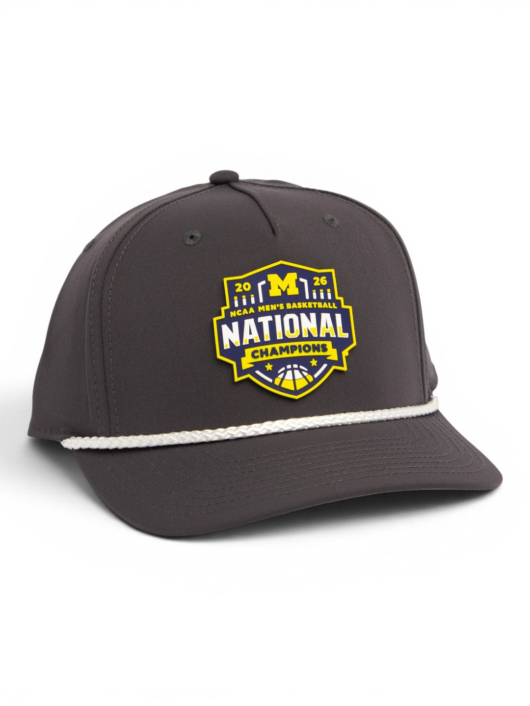 Michigan Wolverines 2026 Basketball National Champions 3D Five Panel Classic Rope Hat- Charcoal/ White