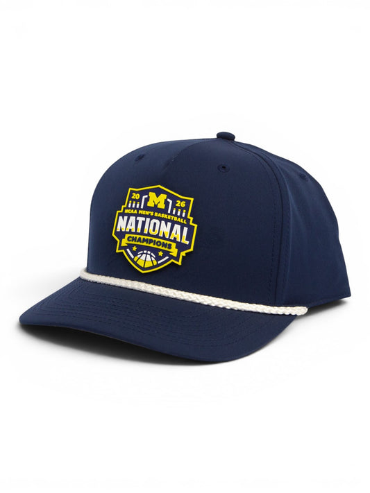 Michigan Wolverines 2026 Basketball National Champions 3D Five Panel Classic Rope Hat- Navy/ White