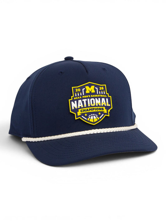 Michigan Wolverines 2026 Basketball National Champions 3D Five Panel Classic Rope Hat- Navy/ White
