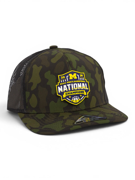 Michigan Wolverines 2026 Basketball National Champions 3D Duck Camo Trucker Hat- Woodland