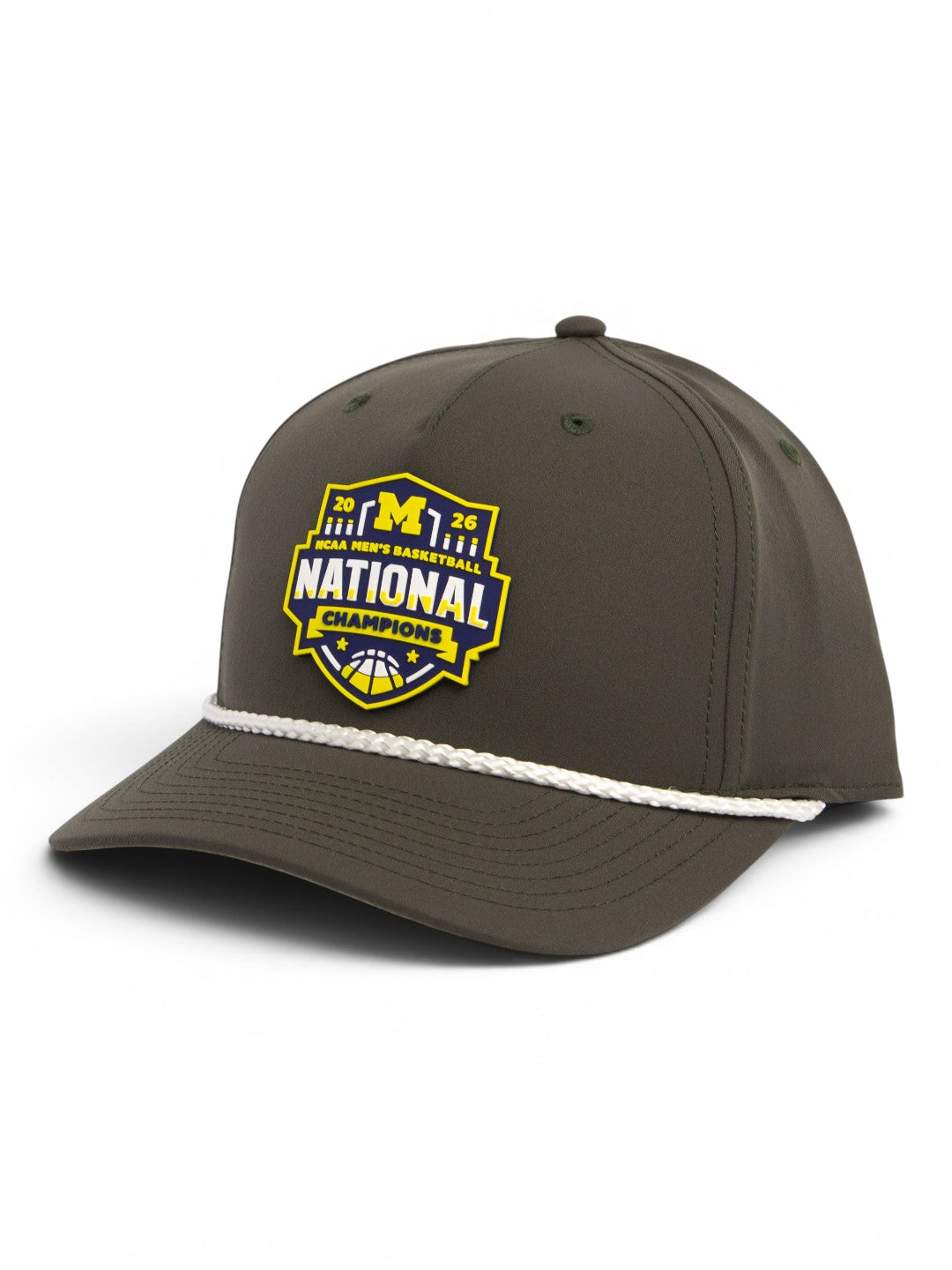 Michigan Wolverines 2026 Basketball National Champions 3D Five Panel Classic Rope Hat- Olive/ White