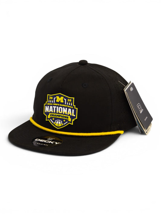 Michigan Wolverines 2026 Basketball National Champions 3D Perforated Rope Hat- Black/ Yellow