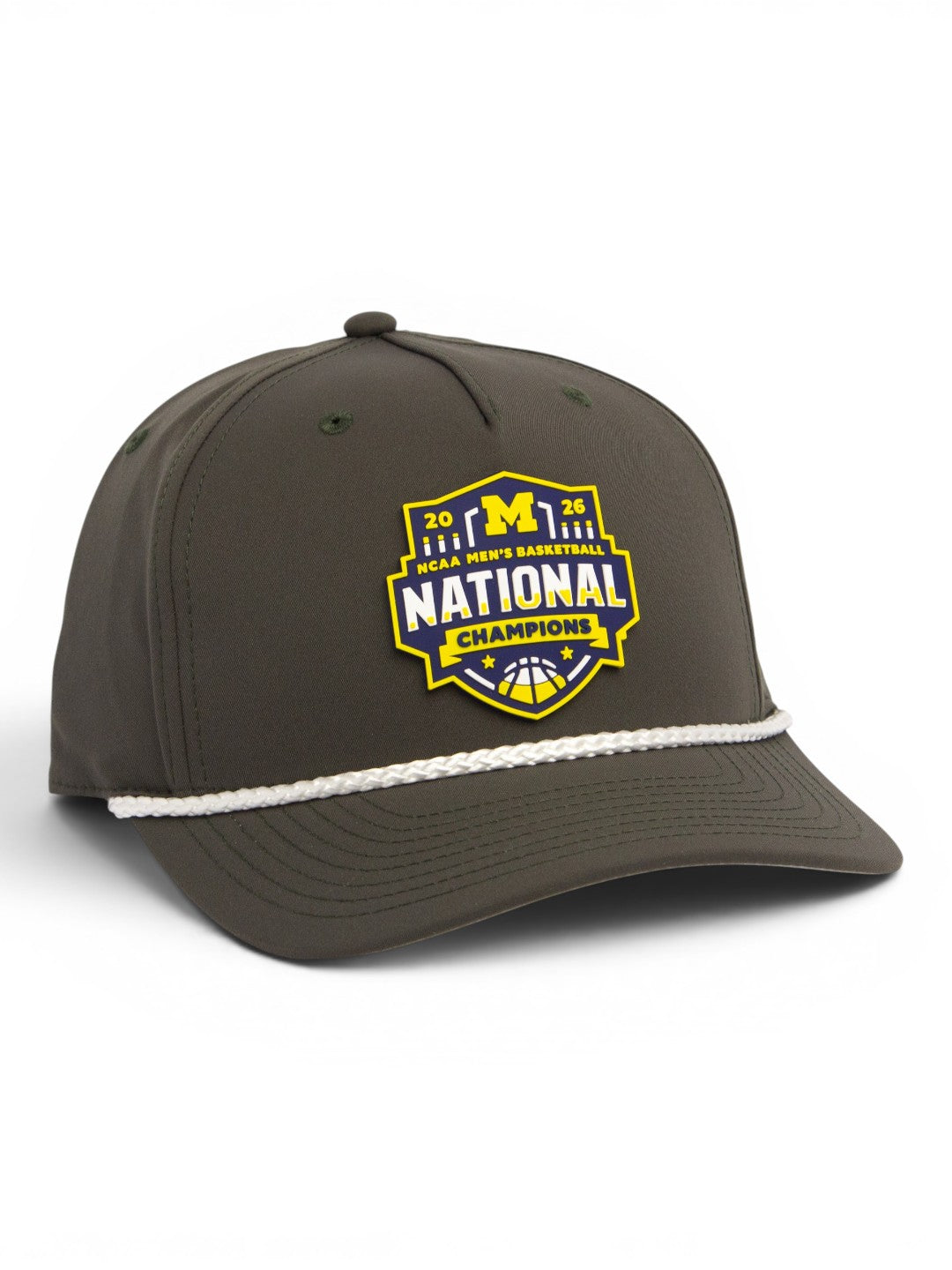 Michigan Wolverines 2026 Basketball National Champions 3D Five Panel Classic Rope Hat- Olive/ White