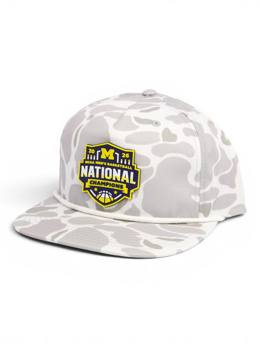 Michigan Wolverines 2026 Basketball National Champions 3D Umpqua Rope Hat- Blizzard Duck Camo/ White
