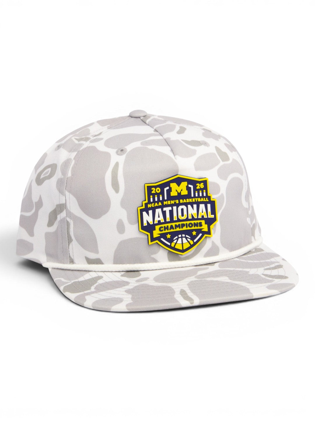 Michigan Wolverines 2026 Basketball National Champions 3D Umpqua Rope Hat- Blizzard Duck Camo/ White