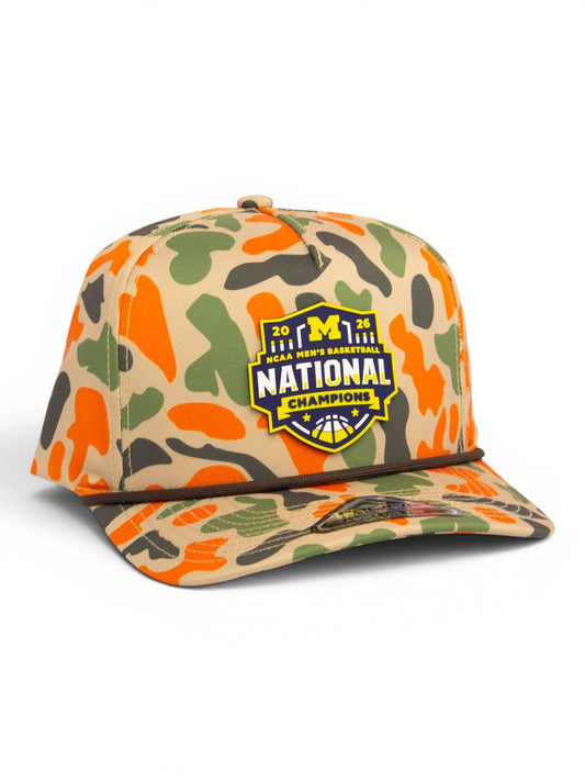 Michigan Wolverines 2026 Basketball National Champions 3D Duck Camo Rope Hat- Blaze Camo