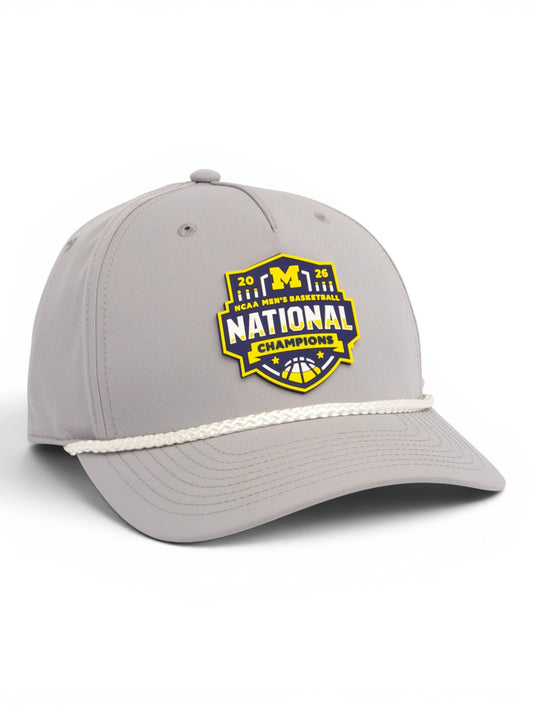 Michigan Wolverines 2026 Basketball National Champions 3D Five Panel Classic Rope Hat- Grey/ White