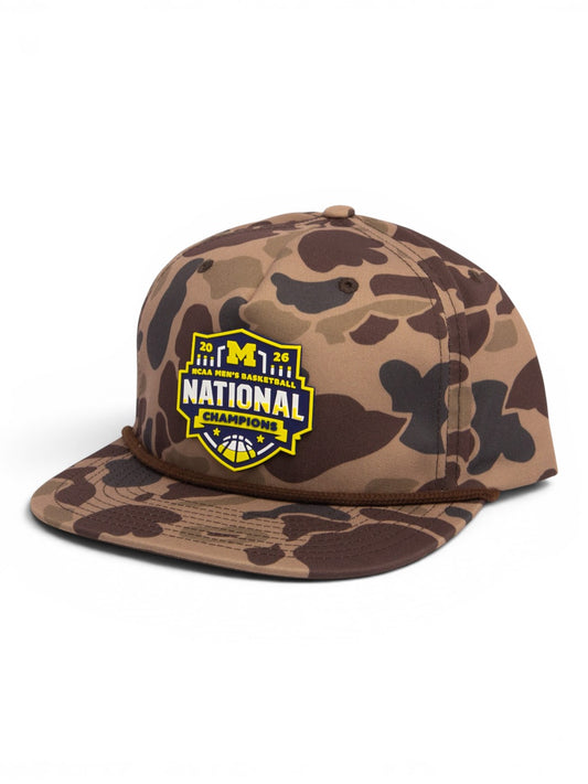 Michigan Wolverines 2026 Basketball National Champions 3D Umpqua Rope Hat- Bark Duck Camo/ Brown