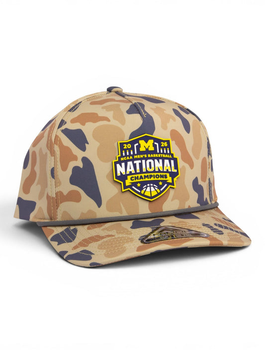 Michigan Wolverines 2026 Basketball National Champions 3D Duck Camo Rope Hat- Canyon