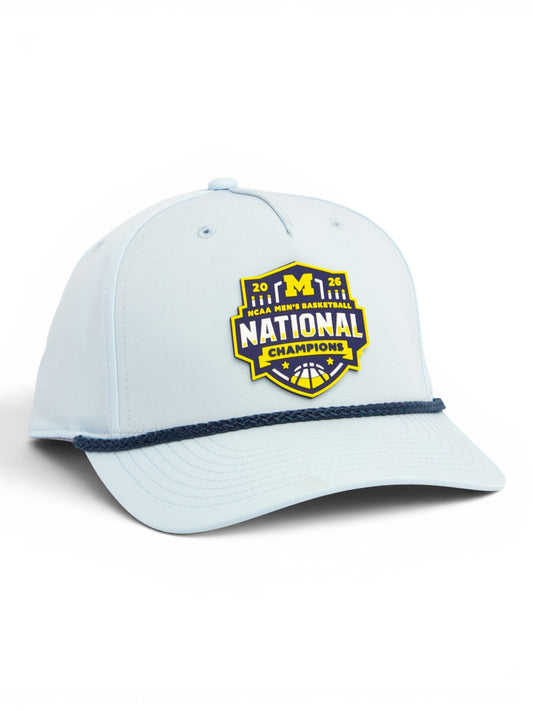Michigan Wolverines 2026 Basketball National Champions 3D Five Panel Classic Rope Hat- Soft Blue/ Navy