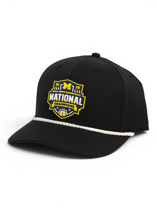 Michigan Wolverines 2026 Basketball National Champions 3D Five Panel Classic Rope Hat- Black/ White