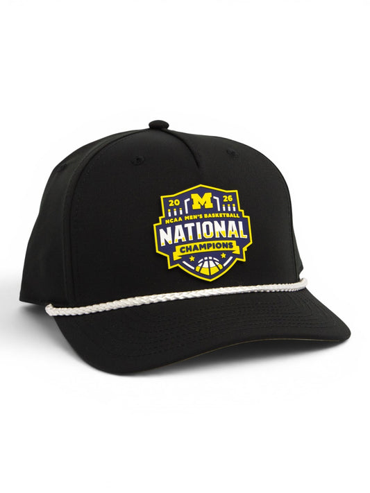 Michigan Wolverines 2026 Basketball National Champions 3D Five Panel Classic Rope Hat- Black/ White