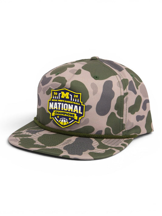 Michigan Wolverines 2026 Basketball National Champions 3D Umpqua Rope Hat- Marsh Duck Camo/ Olive Green